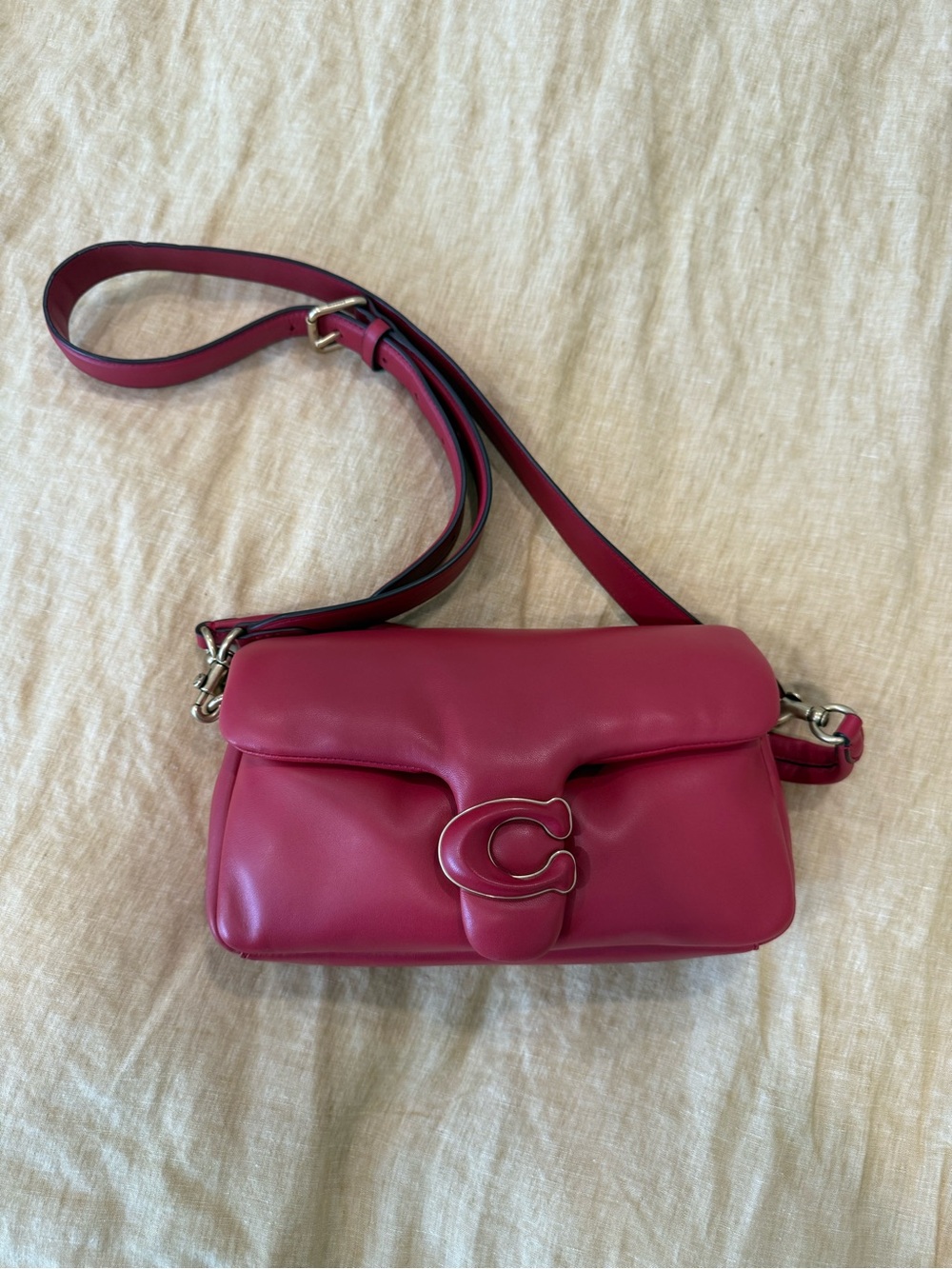 Coach Pillow Tabby Leather Cherry Red Crossbody Bag with C Clasp